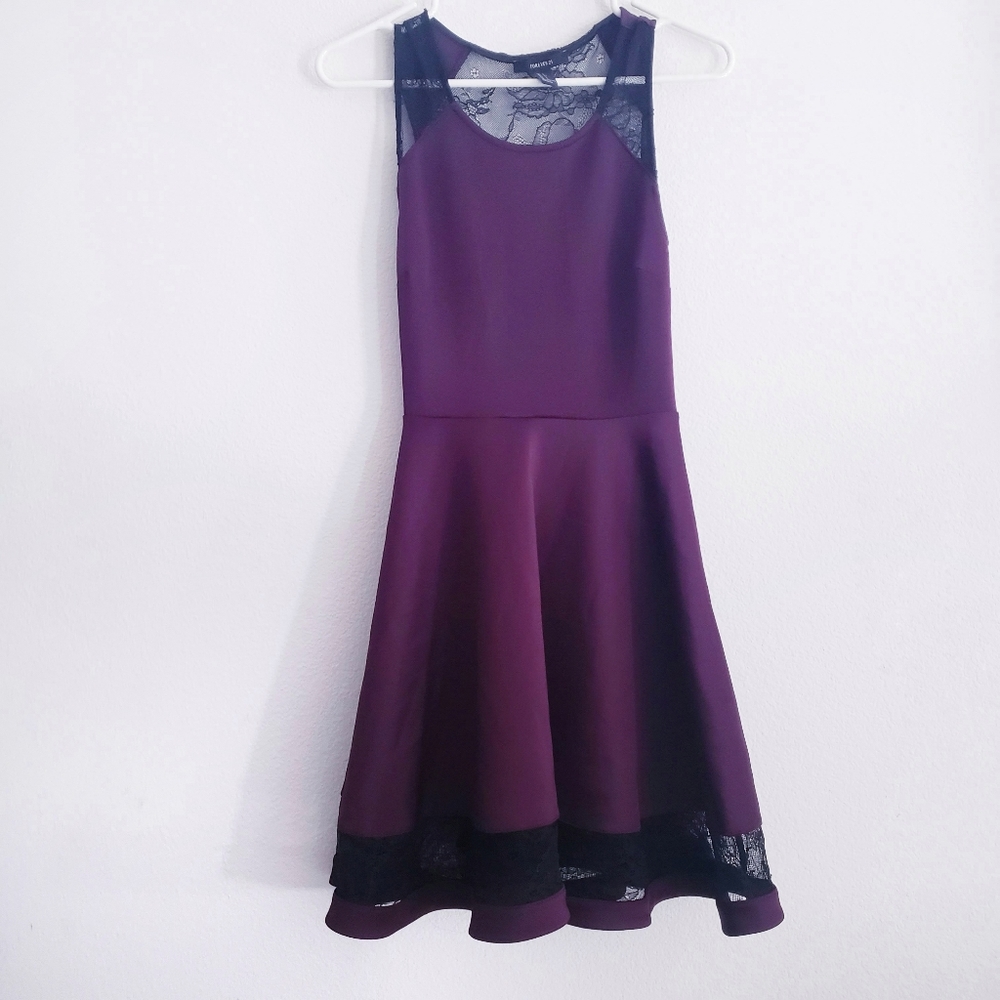 Formal Purple Skater Skirt Dress with Black Lace
